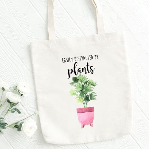 Easily Distracted By Plants Tote Bag | Gift | Plant Lover Gift | Houseplant Gift Ideas | Plant Tote
