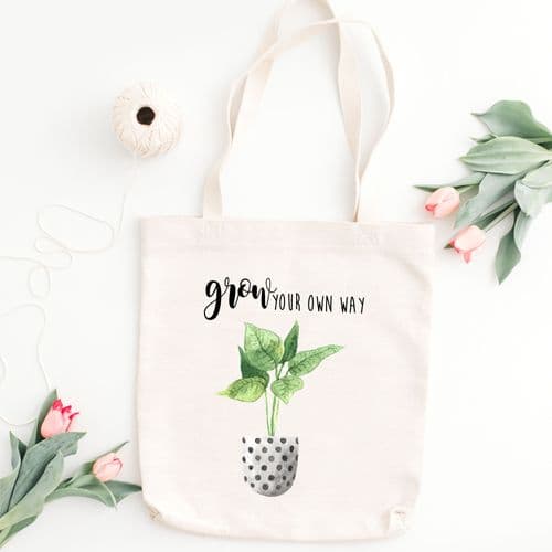 Grow Your Own Way Plant Tote Bag | Gift | Plant Lover Gift | Houseplant Gift Ideas | Plant Tote Bag