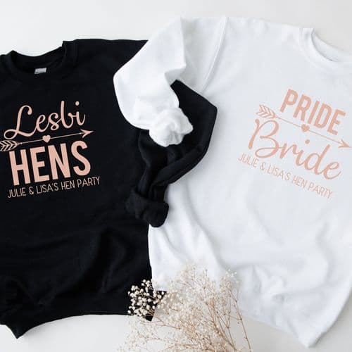 Lesbian Hen Sweatshirt LGBT Rose Gold Pride Bride Lesbihens Party Personalised