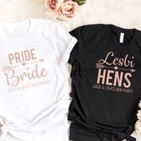Lesbian Hen T Shirts LGBT Rose Gold Pride Bride Lesbihens Party Personalised