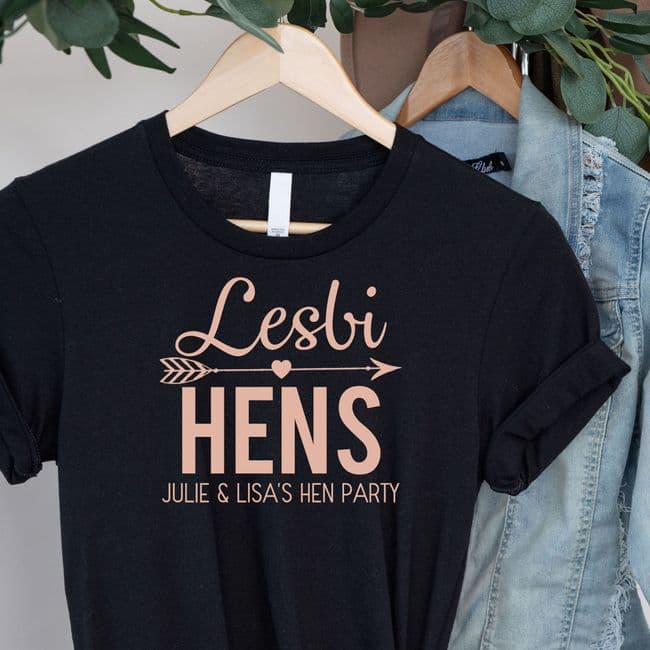 Lesbian Hen T Shirts LGBT Rose Gold Pride Bride Lesbihens Party Personalised