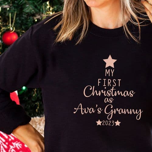 My First Christmas as Grandma Personalised Jumper Sweatshirt Sweater Gift Nana Granny Black Rose Gd