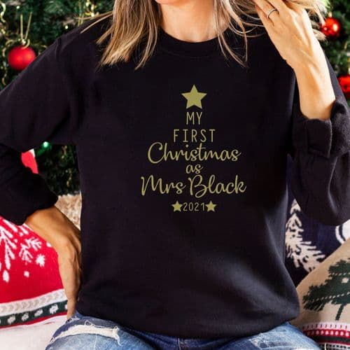 My First Christmas as Mrs Jumper Sweatshirt Sweater Gift Engagement Personalised