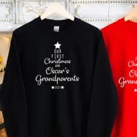 Our First Christmas as Grandparents Jumper Sweatshirt Sweater Gift Engagement Personalised