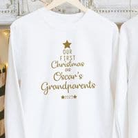 Our First Christmas as Grandparents Jumper Sweatshirt Sweater Gift Engagement Personalised