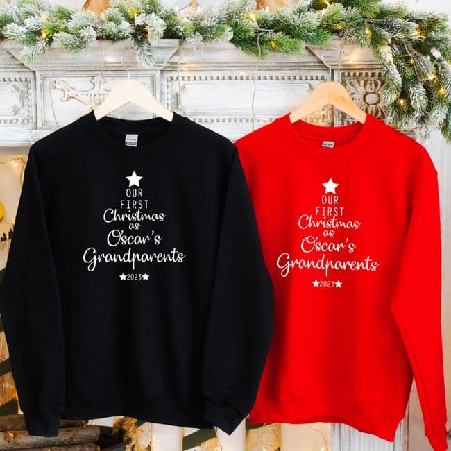 Our First Christmas as Grandparents Jumper Sweatshirt Sweater Gift Engagement Personalised