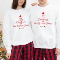 Our First Christmas as Mr & Mrs Jumper Sweatshirt Sweater Gift Engagement Personalised White  Red