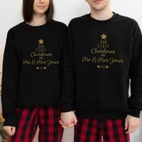 Our First Christmas as Mr & Mrs Jumper Sweatshirt Sweater Gift Engagement Personalised Black Gold