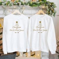 Our First Christmas as Mr & Mrs Jumper Sweatshirt Sweater Gift Engagement Personalised White  Gold