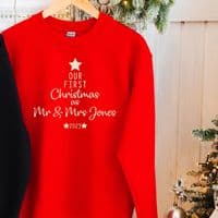 Our First Christmas as Mr & Mrs Jumper Sweatshirt Sweater Gift Engagement Personalised Black  Red