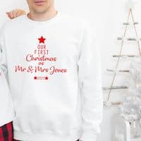 Our First Christmas as Mr & Mrs Jumper Sweatshirt Sweater Gift Engagement Personalised White  Red