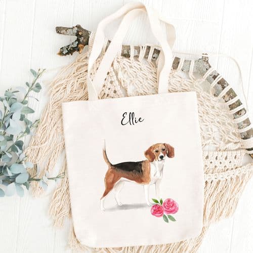 Personalised Beagle Tote Bag, Beagle Gift For Her, Name Tote Bag, Beagle Dog Gifts, Beagle