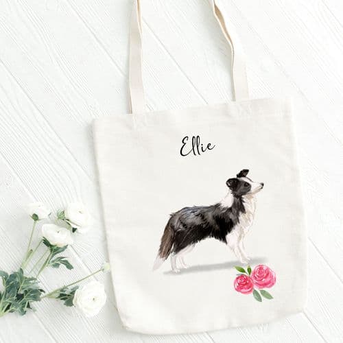 Personalised Border Collie Tote Bag, Dog Gift For Her, Name Tote Bag, Dog Gifts, Dog Tote Bag, Tote