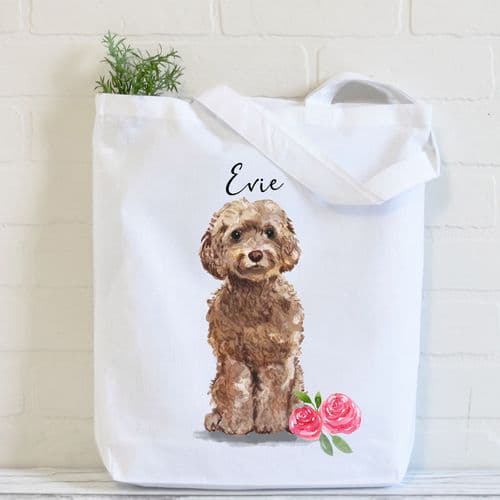 Personalised Brown Cockapoo Tote Bag, Dog Gift For Her, Name Tote Bag, Dog Gifts, Dog Tote Bag, Tote