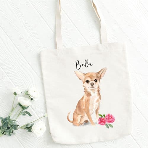 Personalised Chihuahua Tote Bag, Dog Gift For Her, Name Tote Bag, Dog Gifts, Dog Tote Bag, Tote Bag