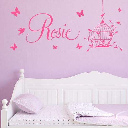Personalised Children's Bird Cage Name Wall Sticker Decal