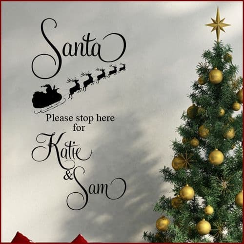 Personalised Childrens Santa Stop Here Christmas  ~ Wall sticker / decals