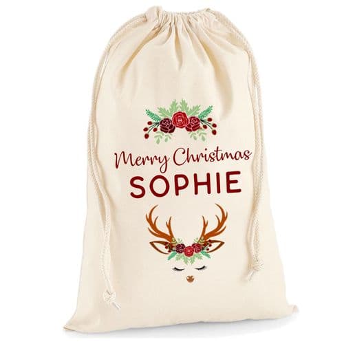 Personalised Christmas Sack Santa Stocking Present Bag Xmas Girls Gift
