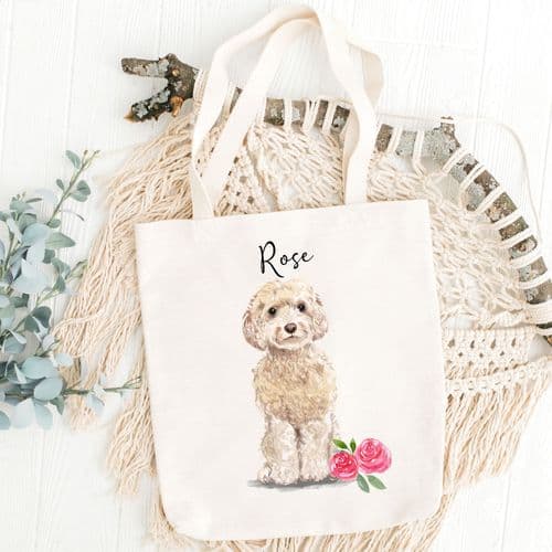 Personalised Cockapoo White Tote Bag, Dog Gift For Her, Name Tote Bag, Dog Gifts, Dog Tote Bag, Tote