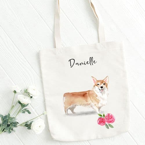 Personalised Corgi Tote Bag, Dog Gift For Her, Name Tote Bag, Dog Gifts, Dog Tote Bag, Tote Bag, Dog