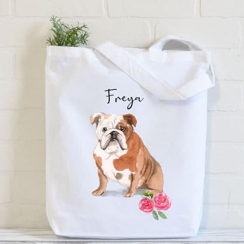 Personalised English Bulldog Tote Bag, Dog Gift For Her, Name Tote Bag, Dog Gifts, Dog Tote Bag