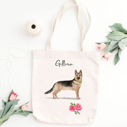 Personalised German Shepherd Tote Bag, Dog Gift For Her, Name Tote Bag, Dog Gifts, Dog Tote Bag