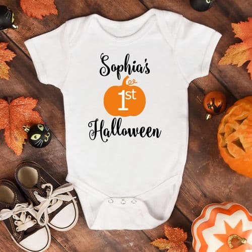 Personalised Girls 1st Halloween Babygrow - Pumpkin