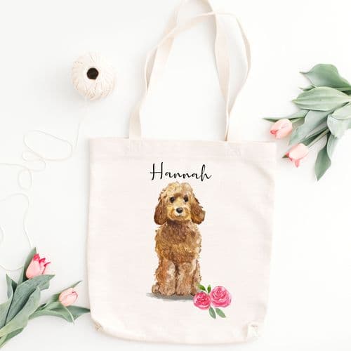 Personalised Golden Cockapoo Tote Bag, Dog Gift For Her, Name Tote Bag, Dog Gifts, Dog Tote Bag