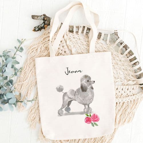 Personalised Grey Poodle Tote Bag, Dog Gift For Her, Name Tote Bag, Dog Gifts, Dog Tote Bag, Tote
