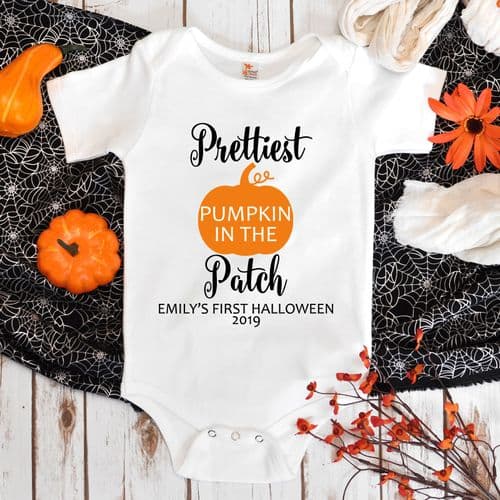 Personalised Halloween Babygrow Costume Outfit - Prettiest Pumpkin on the Patch