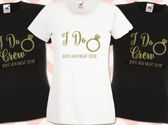 Personalised Hen Night T-Shirt Hen Do Team Bride I Do Crew Ladies Top Slogan Womens Clothing Bridal