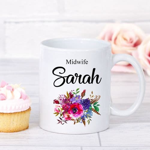 Personalised Midwife Mug Flower Design