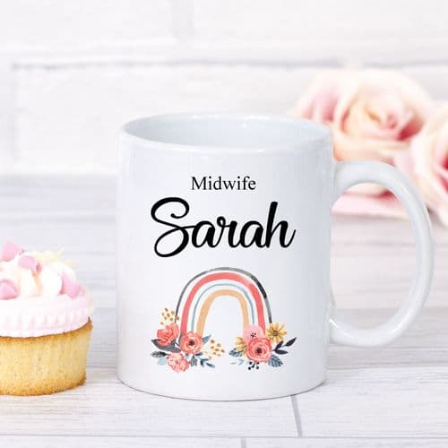 Personalised Midwife Mug Rainbow Design