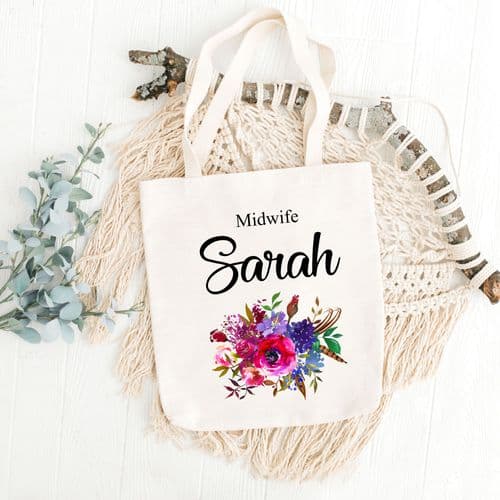 Personalised Midwife Tote Bag | Midwife Gift | Midwife Thank You Gift | Midwife Gift Ideas | Flower