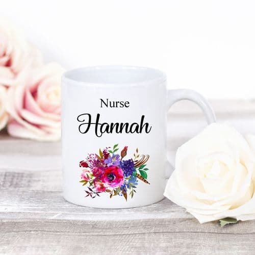Personalised Nurse Mug Flower Design