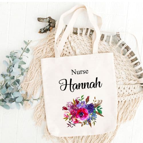 Personalised Nurse Tote Bag | Nurse Gift | Nurse Thank You Gift | Nurse Gift Ideas | Flower Tote Bag