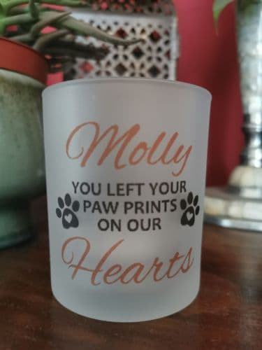 Personalised Paw Prints Pet Candle Holder & Tealight Frosted Glass - Christmas Memorial Keepsake
