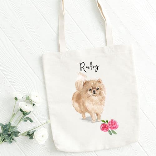 Personalised Pomeranian Tote Bag, Dog Gift For Her, Name Tote Bag, Dog Gifts, Dog Tote Bag, Tote Bag