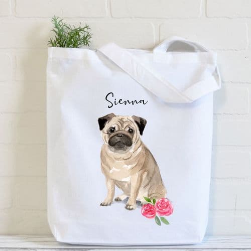 Personalised Pug Tote Bag, Dog Gift For Her, Name Tote Bag, Dog Gifts, Dog Tote Bag, Tote Bag, Dog