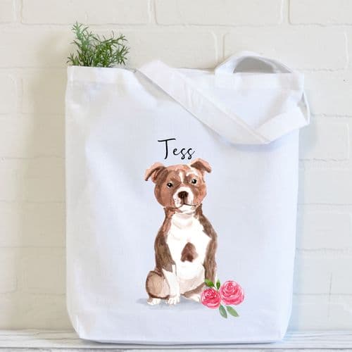 Personalised Staffordshire Bull Terrier Tote Bag, Dog Gift For Her, Name Tote Bag, Dog Gifts, Dog