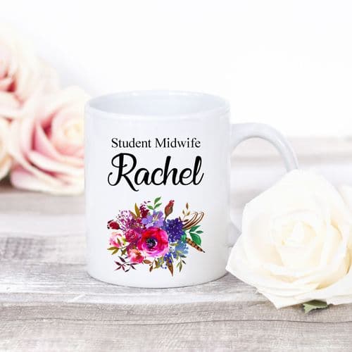 Personalised Student Midwife Mug Flower Design