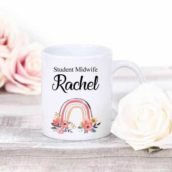 Personalised Student Midwife Mug Rainbow Design