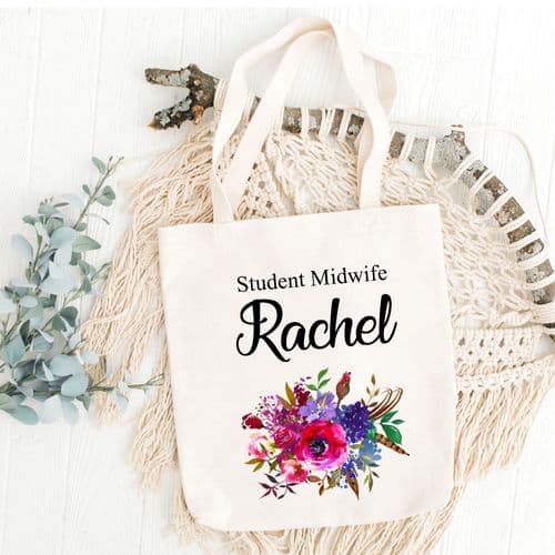 Personalised Student Midwife Tote Bag | Gift | Midwife Thank You Gift | Midwife Gift Ideas | Flower