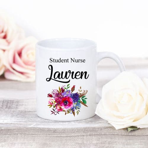 Personalised Student Nurse Mug Flower Design