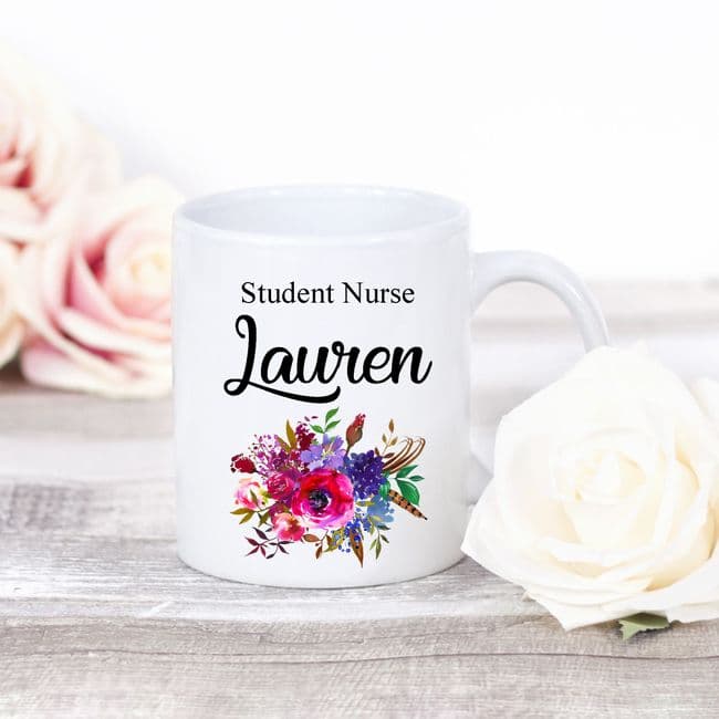 Personalised Student Nurse Mug Flower Design
