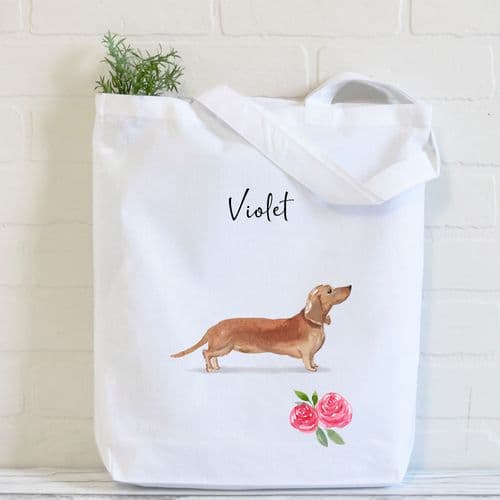 Personalised Tan Dachshund Tote Bag, Dog Gift For Her, Name Tote Bag, Dog Gifts, Dog Tote Bag, Tote