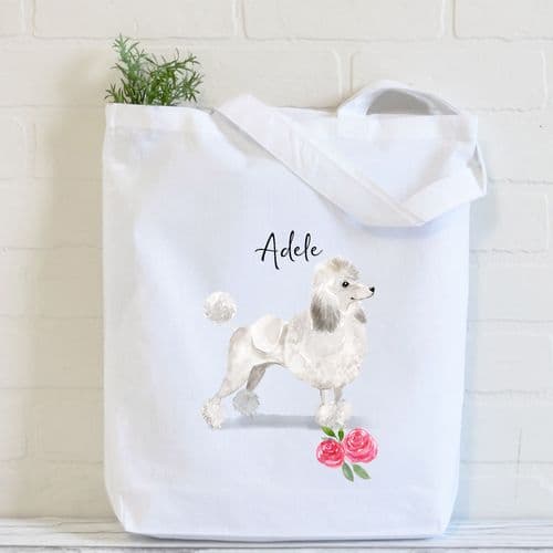 Personalised White Poodle Tote Bag, Dog Gift For Her, Name Tote Bag, Dog Gifts, Dog Tote Bag, Tote