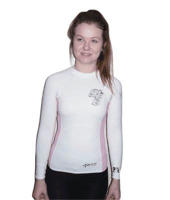 Body Glove Ladies Aura Long Sleeved Rash Vest WHITE/PINK
