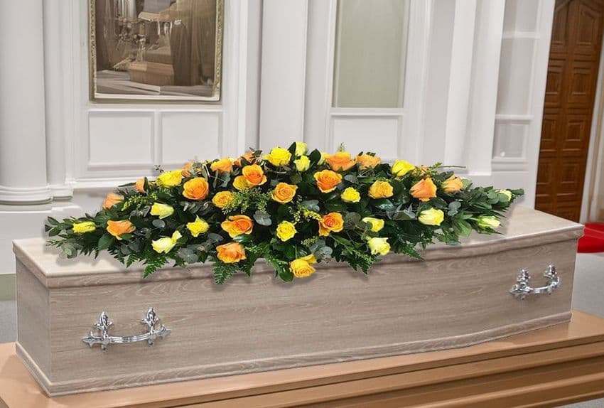 Bright Roses Coffin Spray by Paul J King Flowers Maldon