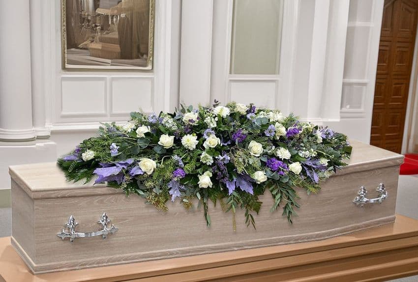 Country Cottage Coffin Spray by Paul J King Flowers Maldon